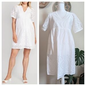 NWT White Eyelet Puff Sleeve Maternity Mini Dress